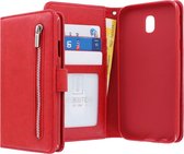 Samsung Galaxy J3 2017 hoesje - CaseBoutique - Rood - Kunstleer - Met Rits Vakje Muntvakje