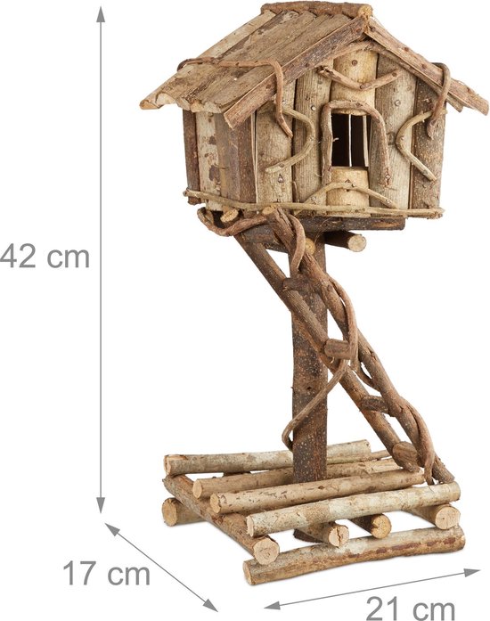 bol.com | relaxdays vogelhuisje staand - decoratief vogelvoederhuisje met  ladder - handgemaakt hout