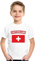 T-shirt met Zwitserse vlag wit kinderen XL (158-164)