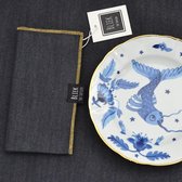 Denim blauw servet  - met gele rand - Bliek Tof Tafelen - 40x40 cm