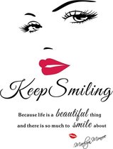 Keep smiling muursticker - marlyn monroe sticker - leuke tekst muursticker - 75 x 110cm