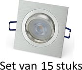 Dimbare LED GU10 inbouwspot | 5W | Zilver vierkant | Set van 15 stuks Met Philips LED lamp