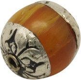 Tibetaanse amber Mila kraal van 10mm doorsnede met sterling zilveren afwerking