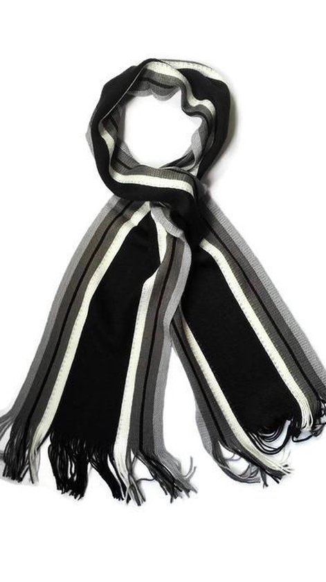 Heren sjaal - acryl - gestreept - zwart - grijs - wit - 23 x 180 cm |  bol.com