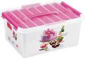 Sunware Q-line Fun-baking Opbergbox - 15L - met inzet met vakverdeling - wit/roze