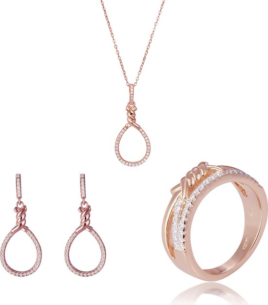 Orphelia SET-7421/58 - Ensemble de bijoux: Collier + Boucles d'oreilles + Bague - Argent 925 Rosé - Zircone - 42 cm / Taille de bague 58