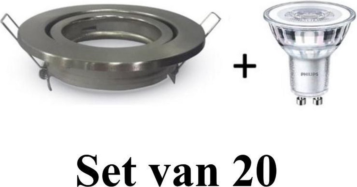 Dimbare Philips GU10 Inbouwspot | 5.5W Extra warm wit | Zilver mat rond| Set van 20 stuks