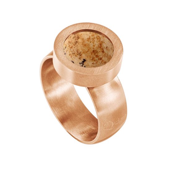 Quiges RVS Schroefsysteem Ring Rosékleurig Mat 16mm met Verwisselbare Zandsteen Beige 12mm Mini Munt