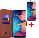 Samsung A20e Hoesje en Samsung A20e Screenprotector - Samsung Galaxy A20e Hoesje Book Case Leer Wallet Bruin + Screen Protector Full - Hoesje Samsung A20e - Screenprotector Samsung