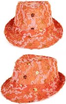Oranje Koningsdag trilby hoedje/gleufhoed met pailletten voor dames - Gleufhoeden - Partyhoeden - Verkleed hoedjes