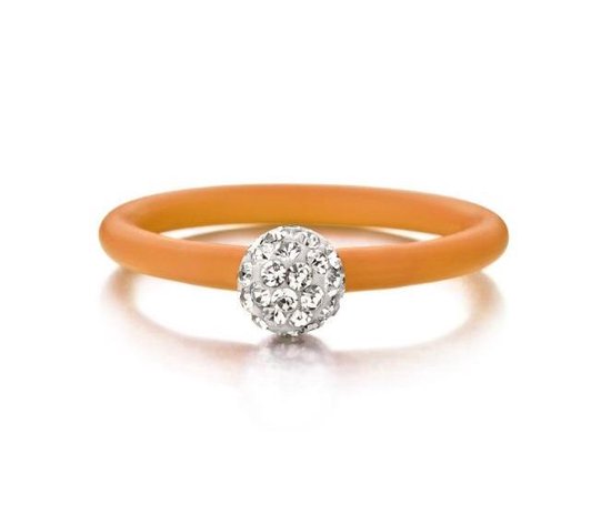 Colori 4 RNG00061 Siliconen Ring met Steen - Kristal Bal 6 mm - One-Size - Oranje