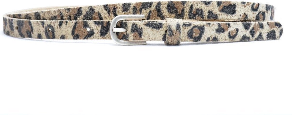 Moderiemen 1,5 cm smalle dames riem - panter print - 100% leder - Maat 85 - Totale lengte 100cm