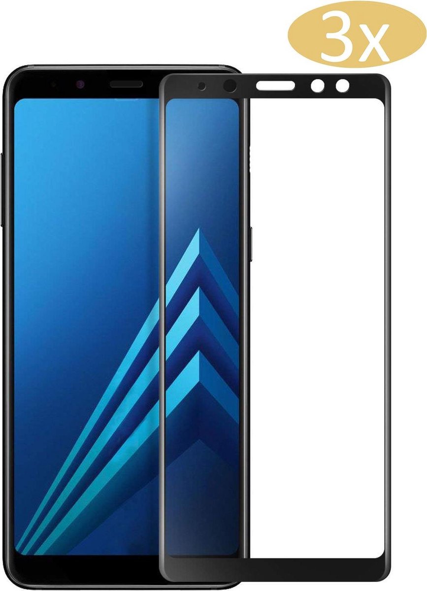 Screenprotector geschikt voor Samsung A8 2018 - Full Screen Protector Glas - 3 Stuks