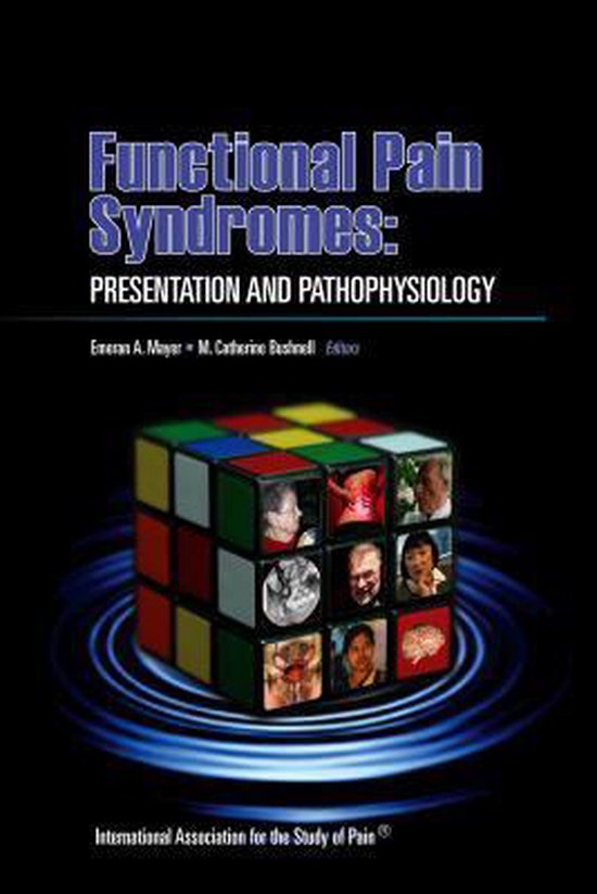 Livre "Functional Pain Syndromes: Presentation and Pathophysiology" avec des images de personnes et un scan cérébral sur un cube.