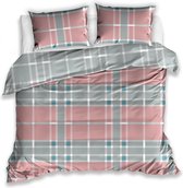 WellBed - Dekbedovertrek - Katoen - Tweepersoons - 220x200 - Dream square roze-groen-wit