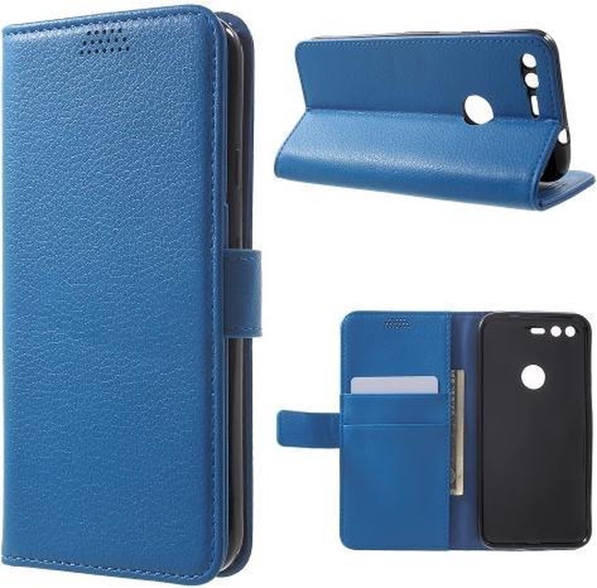 Litchi cover blauw wallet case hoesje Geschikt voor: Google Pixel