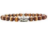 Beaddhism - Armband - Dzi Striped Brown - Mantra - 8 mm - 19 cm