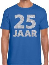 25 jaar zilver glitter verjaardag/jubilieum shirt blauw heren S