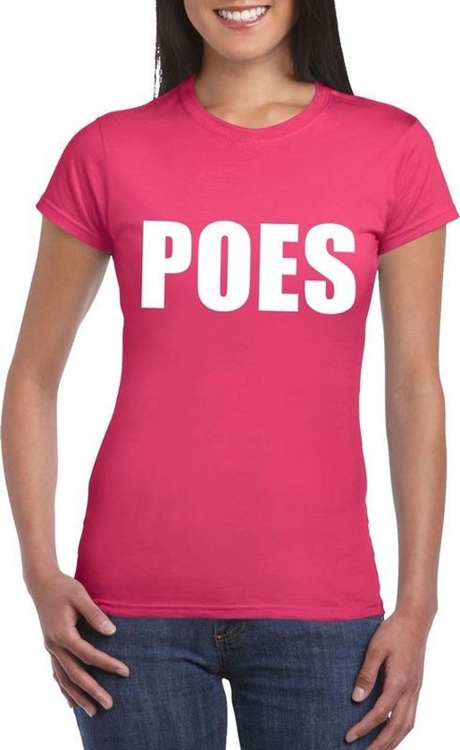 Poes tekst t-shirt roze dames XS