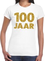 100 jaar goud glitter verjaardag/jubileum kado shirt wit dames L