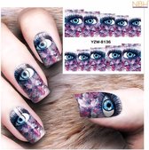 2 vellen water overdraagbare 3D nagelstickers Oog