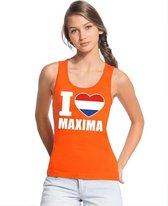 Oranje I love Maxima tanktop shirt/ singlet dames - Oranje Koningsdag/ Holland supporter kleding L