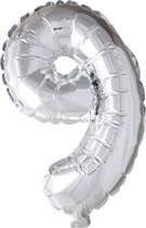 Folie Ballon Cijfer 9 Zilver 41cm met rietje