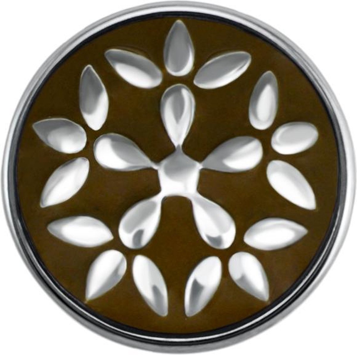 Quiges - Dames Click Button Drukknoop 18mm Bloem Bruin - EBCM016