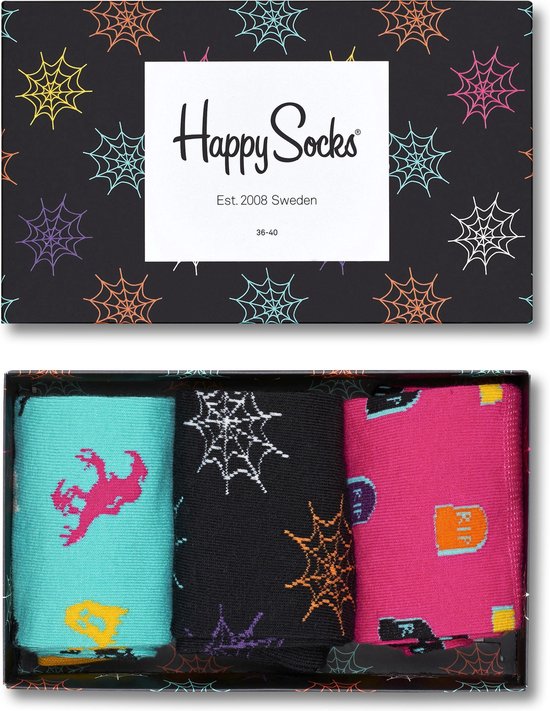 Happy Socks Halloween Giftbox Sokken - Roze/Blauw/Zwart - Maat 36-40