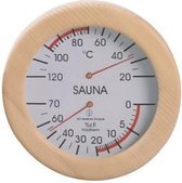 'SaunaPoolcare' Sauna Thermometer Hygrometer - rond - luxe houten omlijsting (Ø16cm)