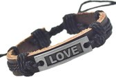 Fako Bijoux® - Armband - Leder - Love - Zwart