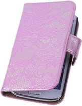 Samsung Galaxy S5 Mini - Lace Roze Bookstyle Wallet Hoesje