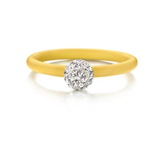 Colori 4 RNG00068 Siliconen Ring met Steen - Kristal Bal 6 mm - One-Size - Geel