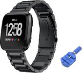 RVS Horloge Band Geschikt Voor Fitbit Versa (Lite) - Watchband - Strap Armband - Metalen Armband - Zwart