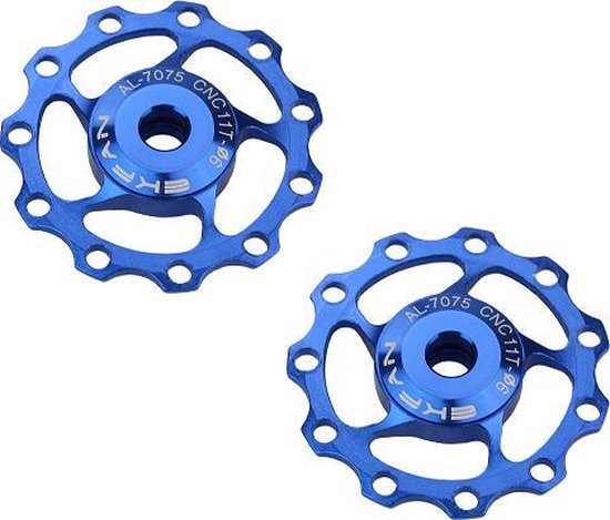 Foto: Set cnc aluminium derailleurwieltjes met kogellager t11 7075 alu 2 stuks blauw