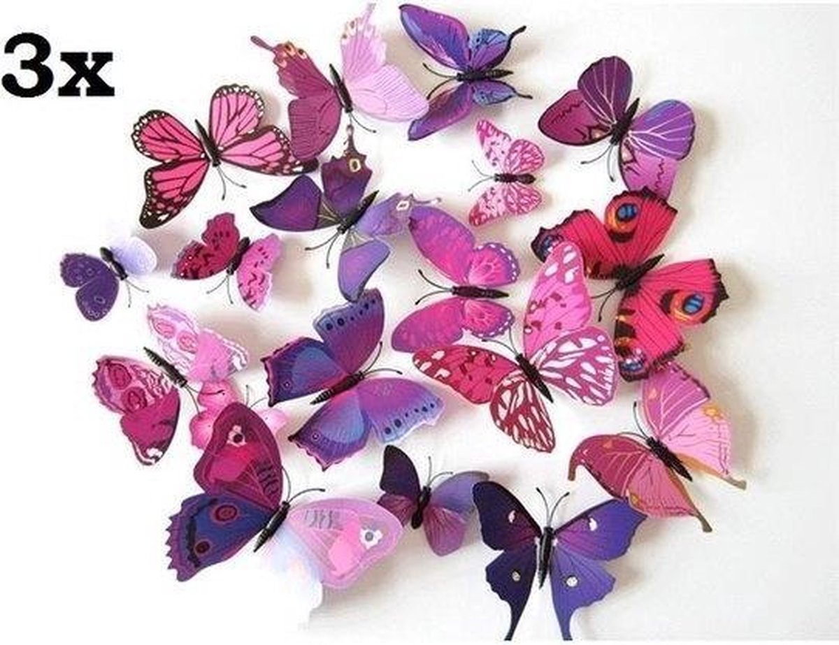 3D vlinders | 3x mix paars