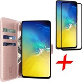 Samsung S10e Hoesje en Samsung S10e Screen Protector - Samsung S10e Hoesje - Samsung S10e Screen Protector - Samsung Galaxy S10e Hoesje Book Case Leer Wallet Roségoud + Screenprote