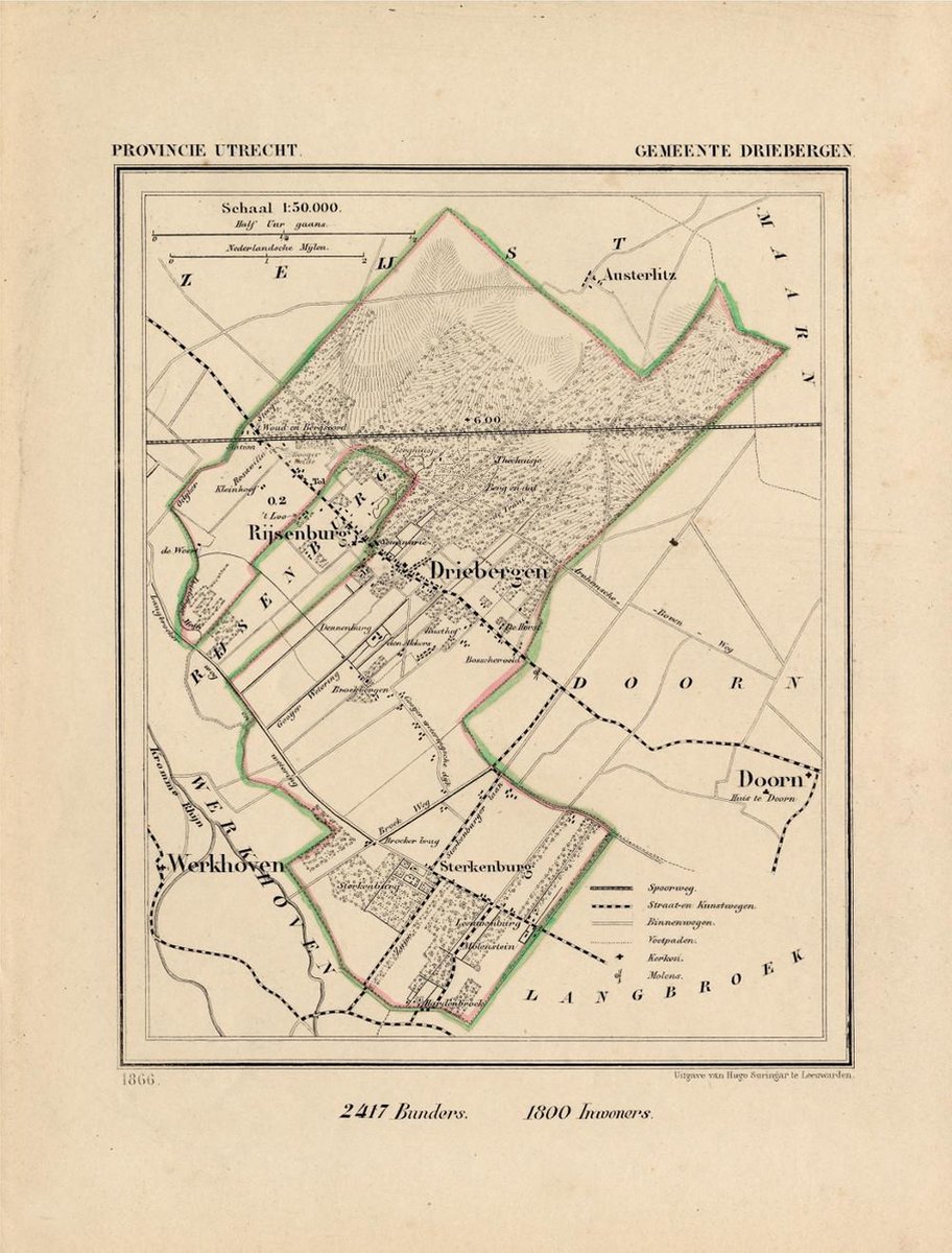 Historische kaart, plattegrond van gemeente Driebergen in