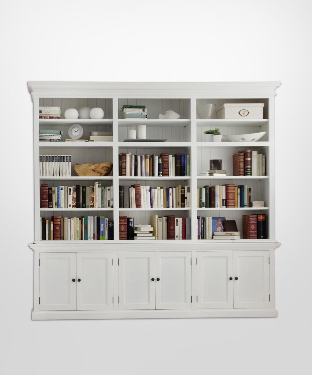 Vitrinekast wit - landelijke vitrinekast wit - 240x40x220 cm hoog - 6 deurtjes met legplank - 15 open vakken - gemonteerd - Nova Solo - CA614