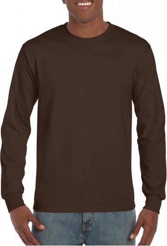 Heren t-shirt lange mouw L bruin | bol.com