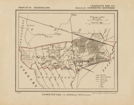 Historische kaart, plattegrond van gemeente Ede ( Bennekom) in Gelderland uit 1867 door Kuyper van Kaartcadeau.com