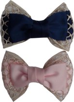 Jessidress Elegante Set van haarclips met grote haarstrik - Donker Blauw/Roze