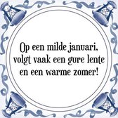 Tegeltje met Spreuk (Tegeltjeswijsheid): Op een milde januari, volgt vaak een gure lente en een warme zomer! + Kado verpakking & Plakhanger