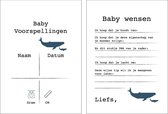 Babyshower invulkaarten - jongen - voorspellingskaarten - 15 stuks babyborrel - walvis blauw - spelletjes