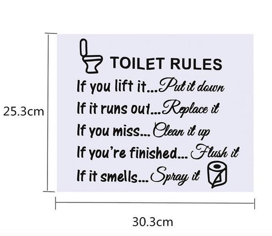 Muursticker Toilet Rules zwart / Decoratie wc | bol.com