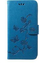 Samsung Galaxy M20 (Power) Hoesje - Bloemen Book Case - Blauw