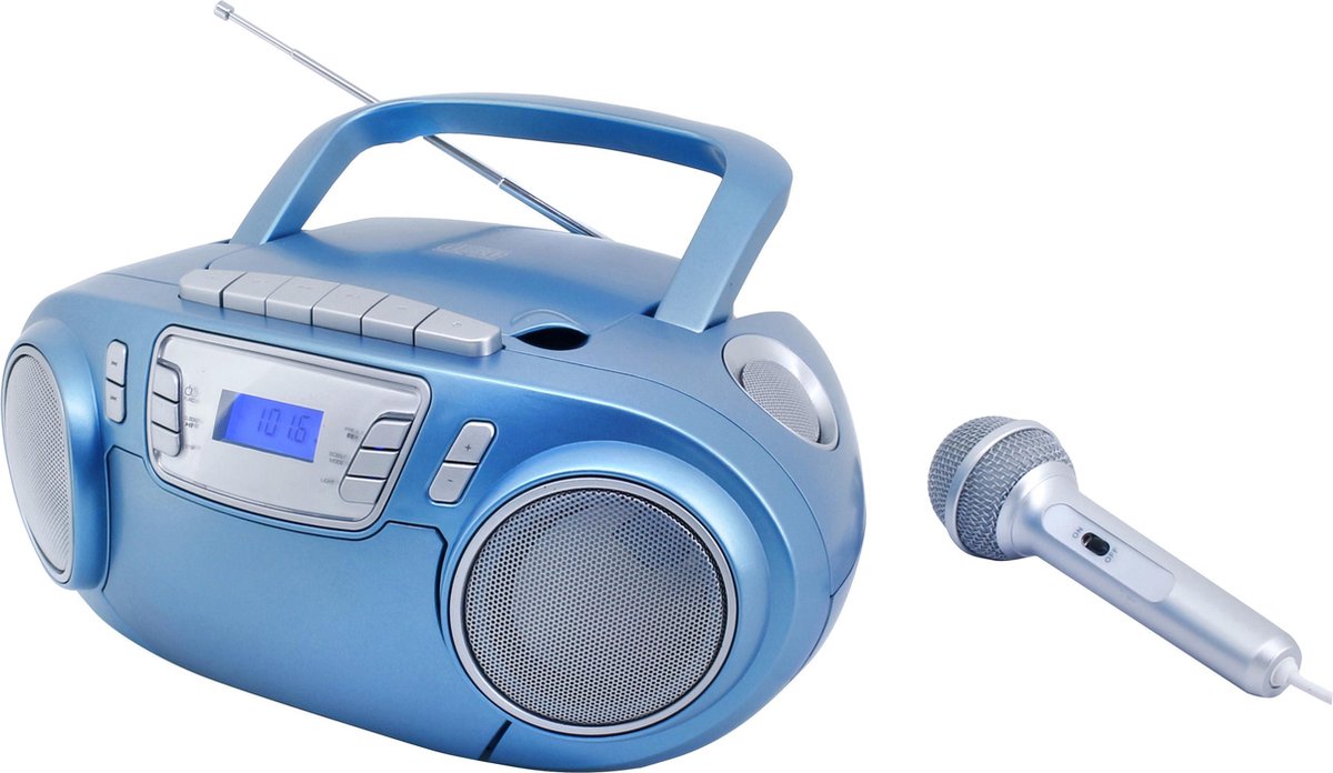 Soundmaster SCD5800BL - Boombox met FM-radio, cassettespeler, CD en externe microfoon, blauw