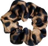 Satijnen scrunchie/haarwokkel met panter/luipaard print, bruin