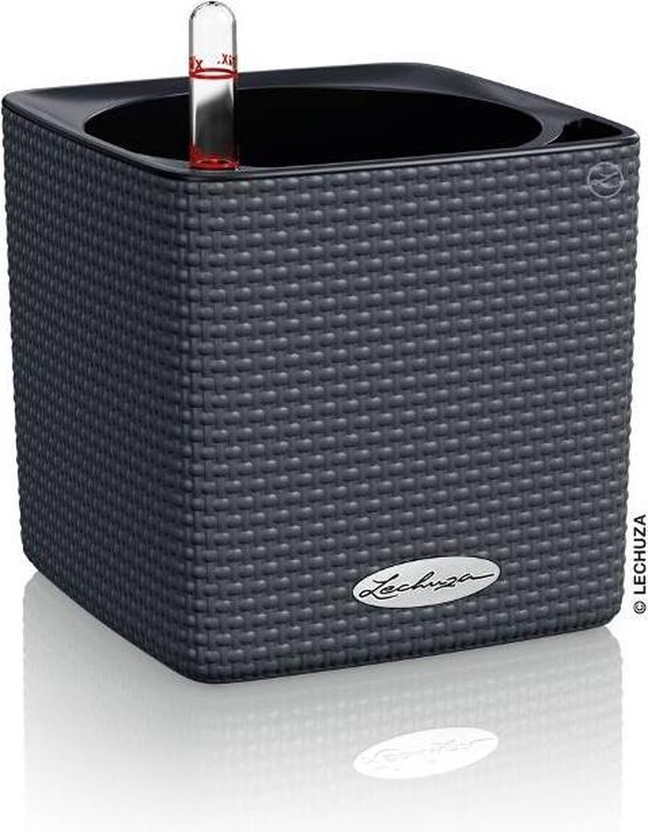 LECHUZA CUBE Color 14 - Plantenbak - met uitneembare binnenbak - met bewateringssysteem - ALL-IN-ONE set - leisteengrijs