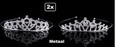 2x Tiara Crystal Heart metaal - Prinses kroon metaal  carnaval Maxima koningin